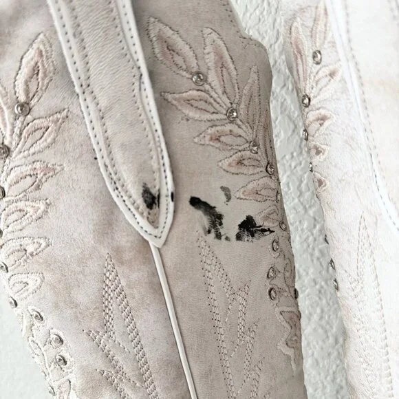 Lane DESTINY Womens Cowboy Boots 7.5 White Western Cowgirl Bridal Mid Calf Tall - Picture 8 of 12